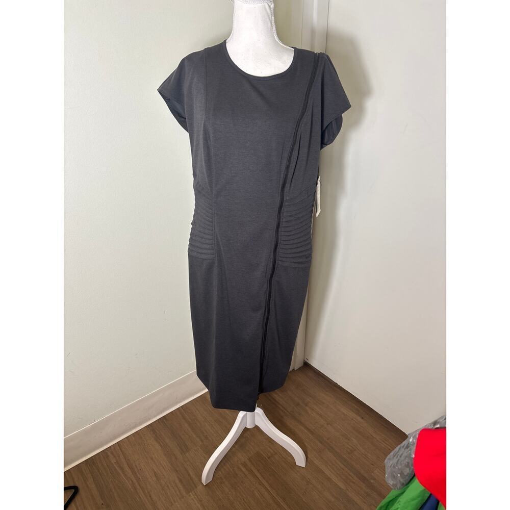 Etcetera Gray Sleeveless Zip Up Pleated Midi Sheath Dress 14
